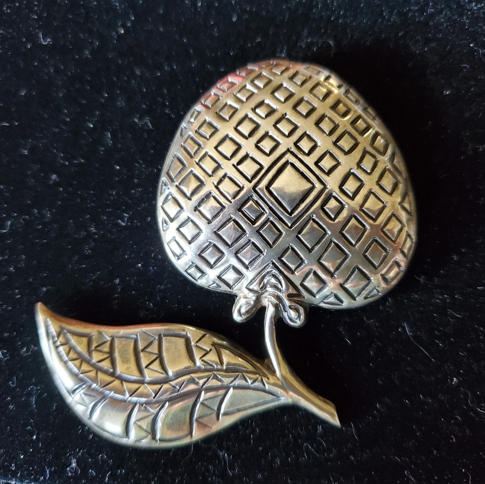 Vintage Mexican Sterling Stylized Strawberry Brooc